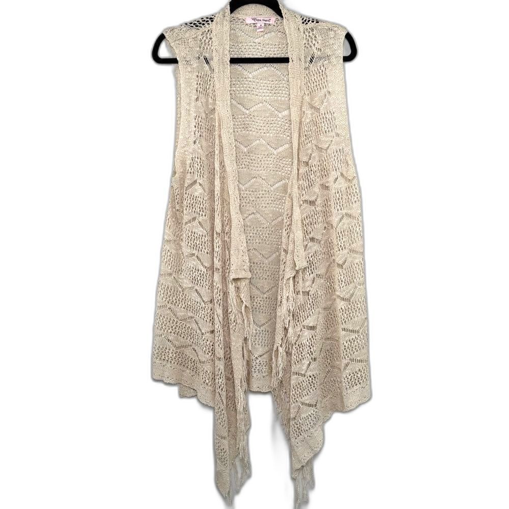 Extra Touch Womens XL Cream Crochet Fringe Vest Boho Western Festival